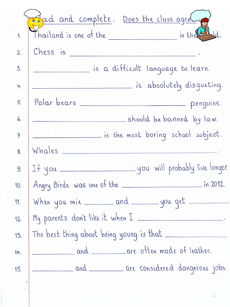 Read and Complete I Think That Fun Activities Games Writing Creative ...