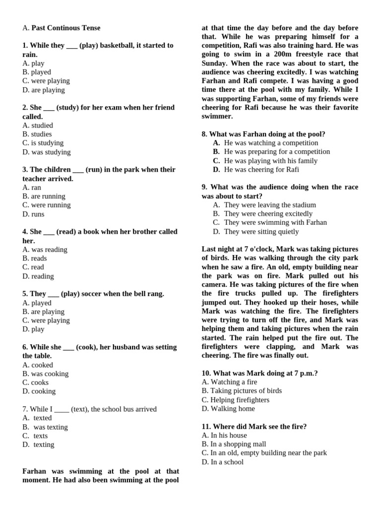 Past Continuous Tense Exercises | PDF | Elephant