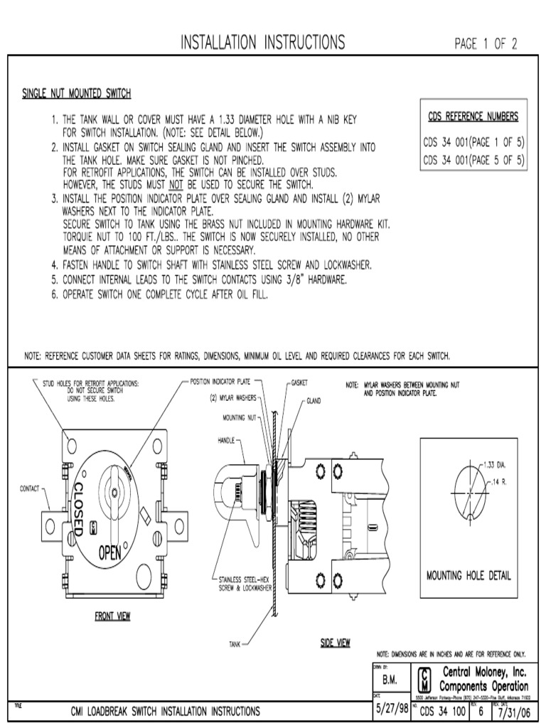 CM 3상 LBS on.off CDS34100- LBOR Switch Installation Instructions | PDF