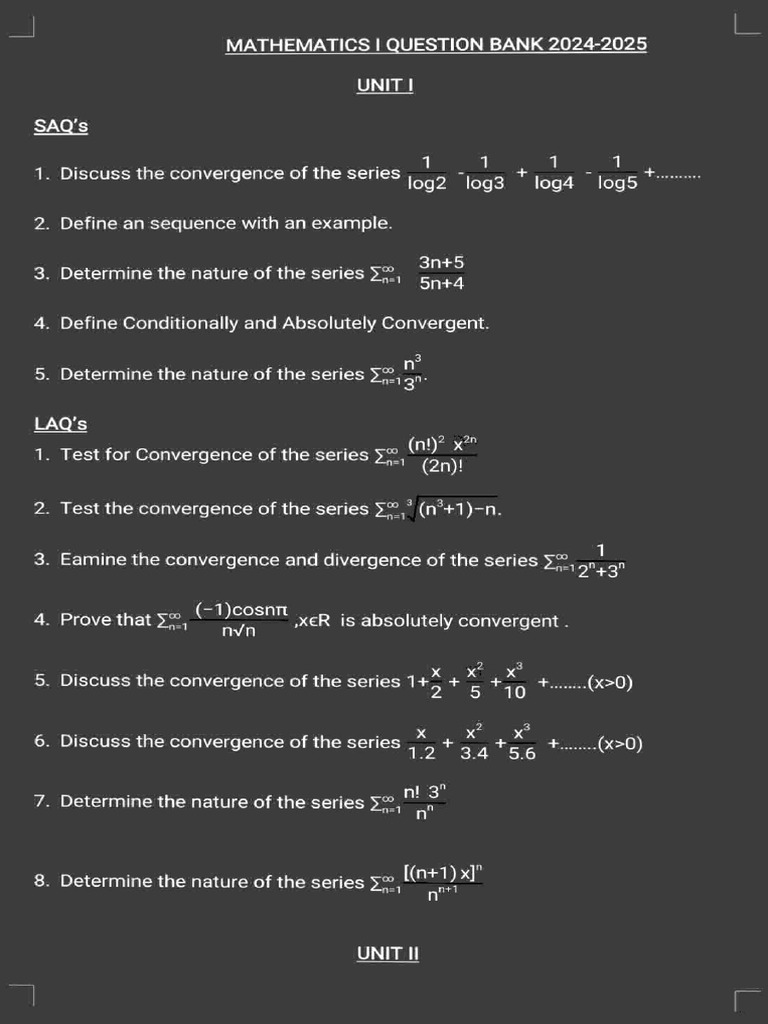 QB For Maths 1 24-25 | PDF | Limit (Mathematics) | Curvature