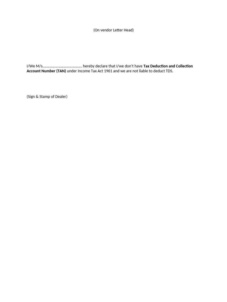TAN Declaration for Non-TDS Liability | PDF