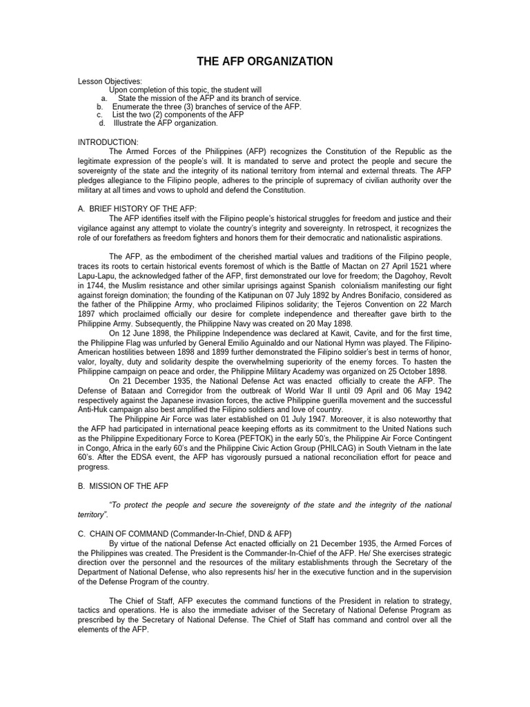 Overview of AFP Organization Structure | PDF | Philippines | Military