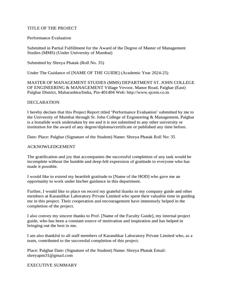 Title of The Project | PDF | Performance Appraisal | Human Resource ...