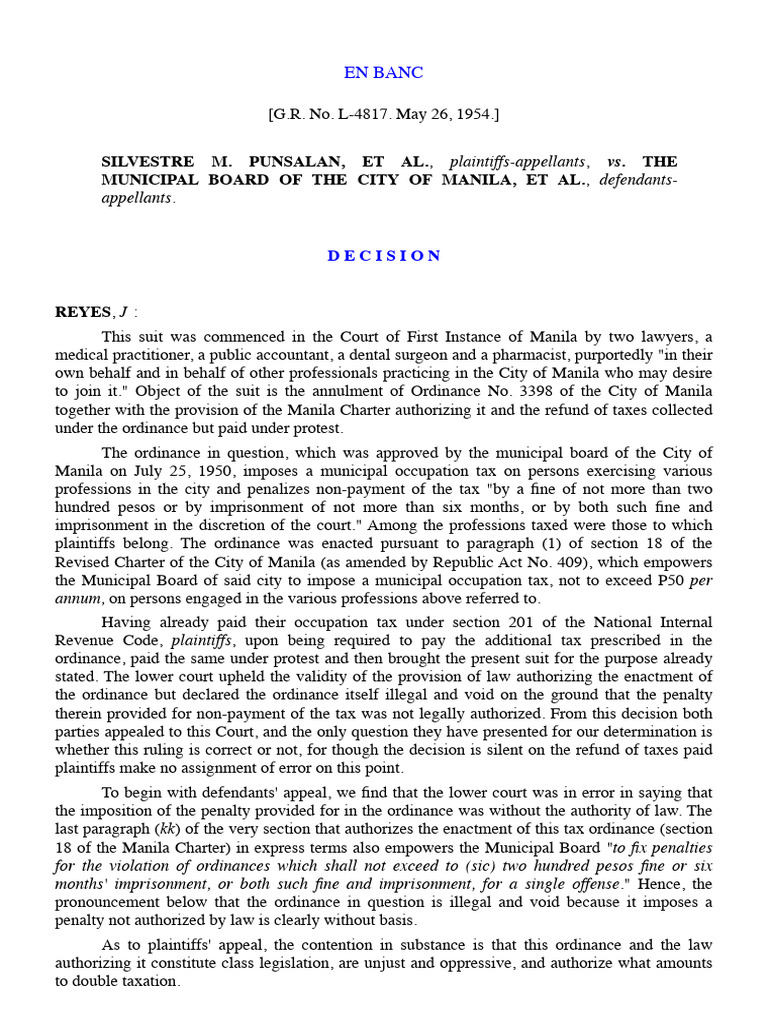 Manila Occupation Tax Ordinance Ruling | PDF | Local Ordinance | Fine ...