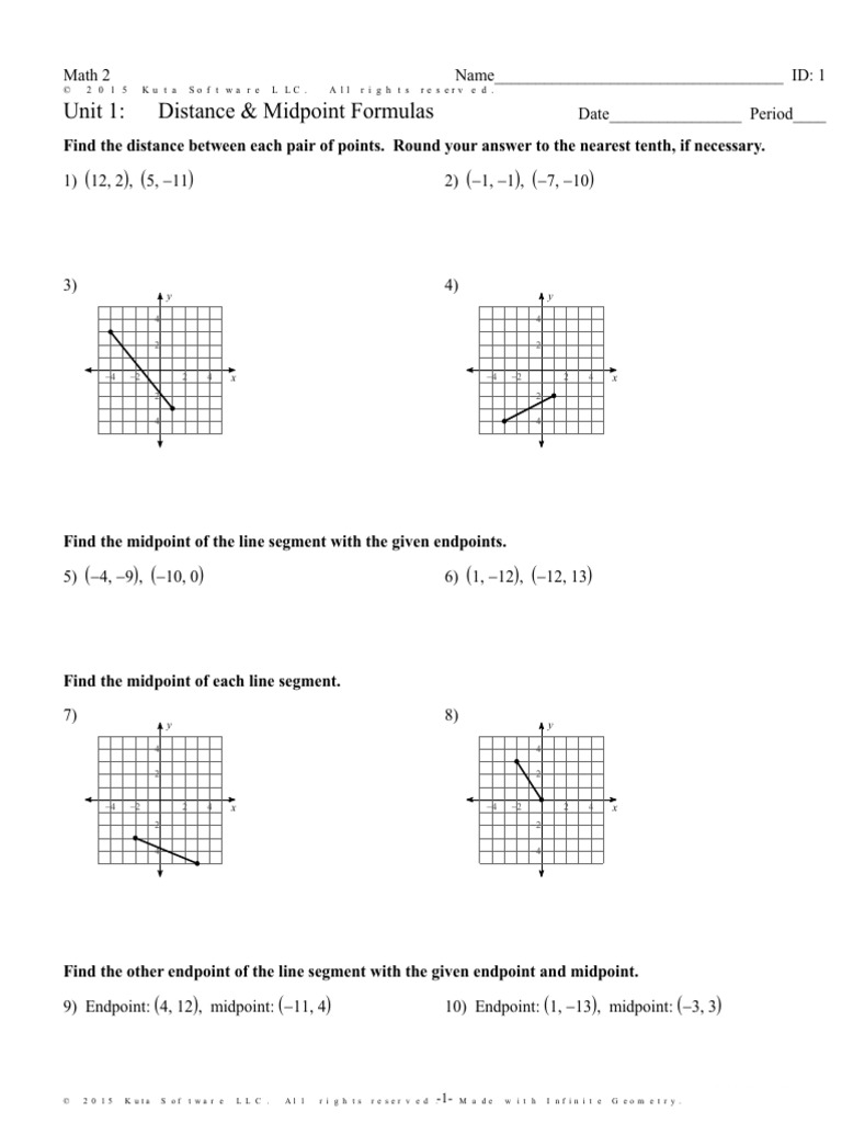Distance & Midpoint Formulas Worksheet | PDF | Line (Geometry ...