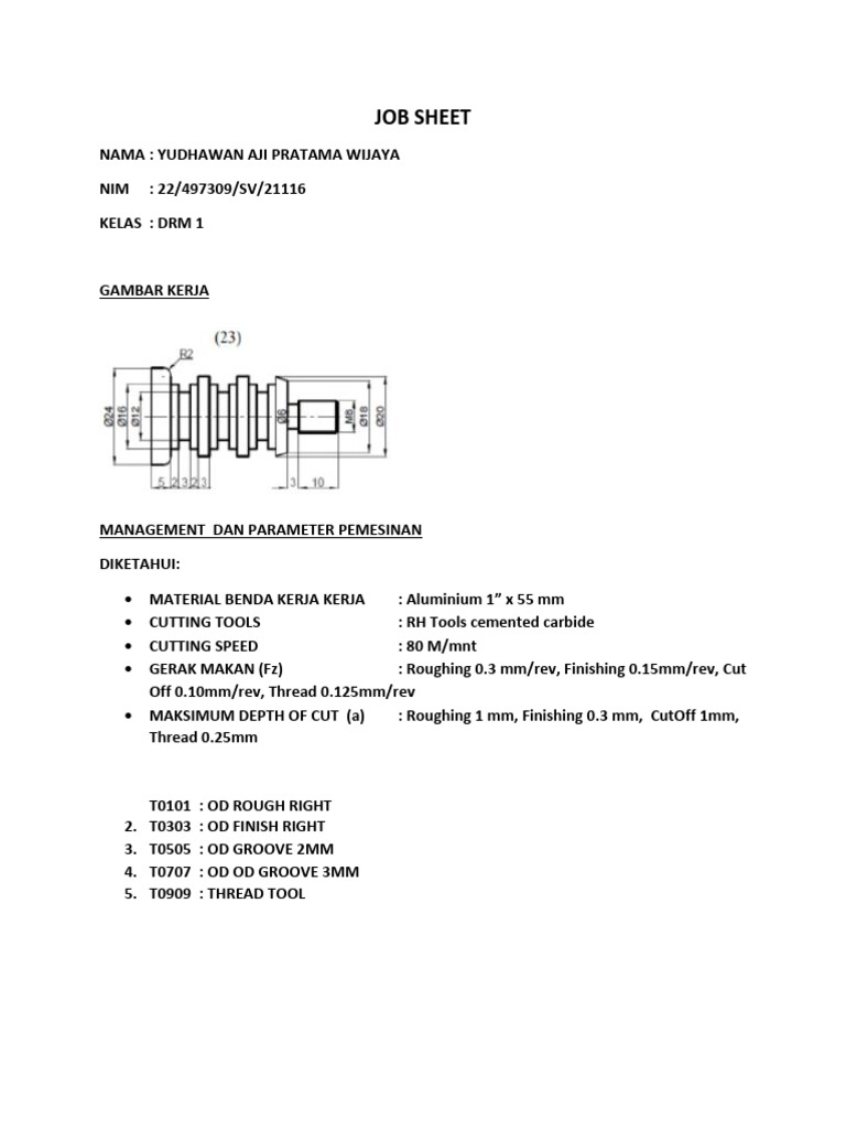 CNC Machining Job Sheet for Aluminium | PDF