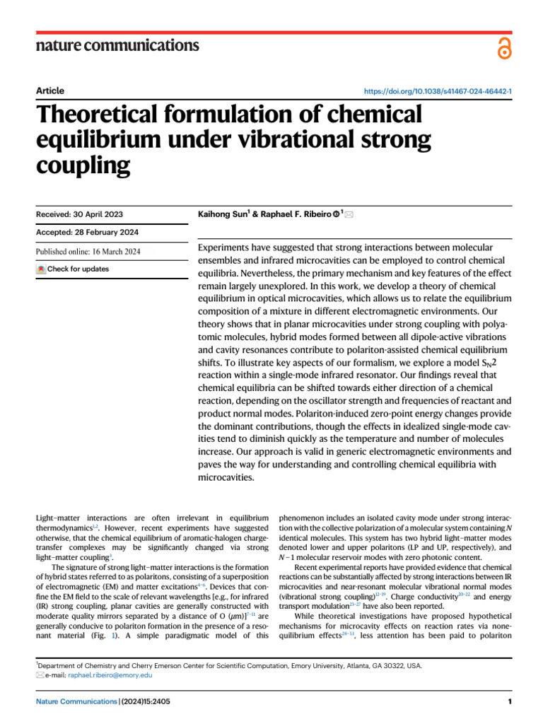 Chemical Equilibrium in Vibrational Coupling | PDF | Normal Mode | Chemical  Equilibrium