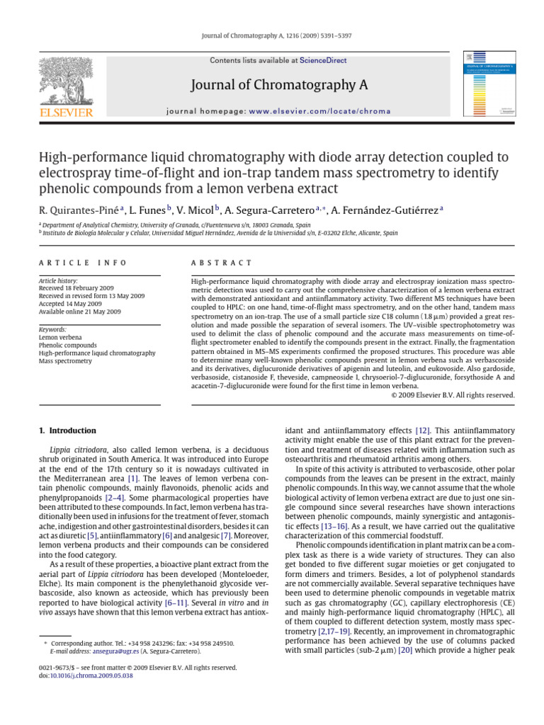 Phenolic Compounds From A Lemon Verbena Extract | PDF | Mass ...