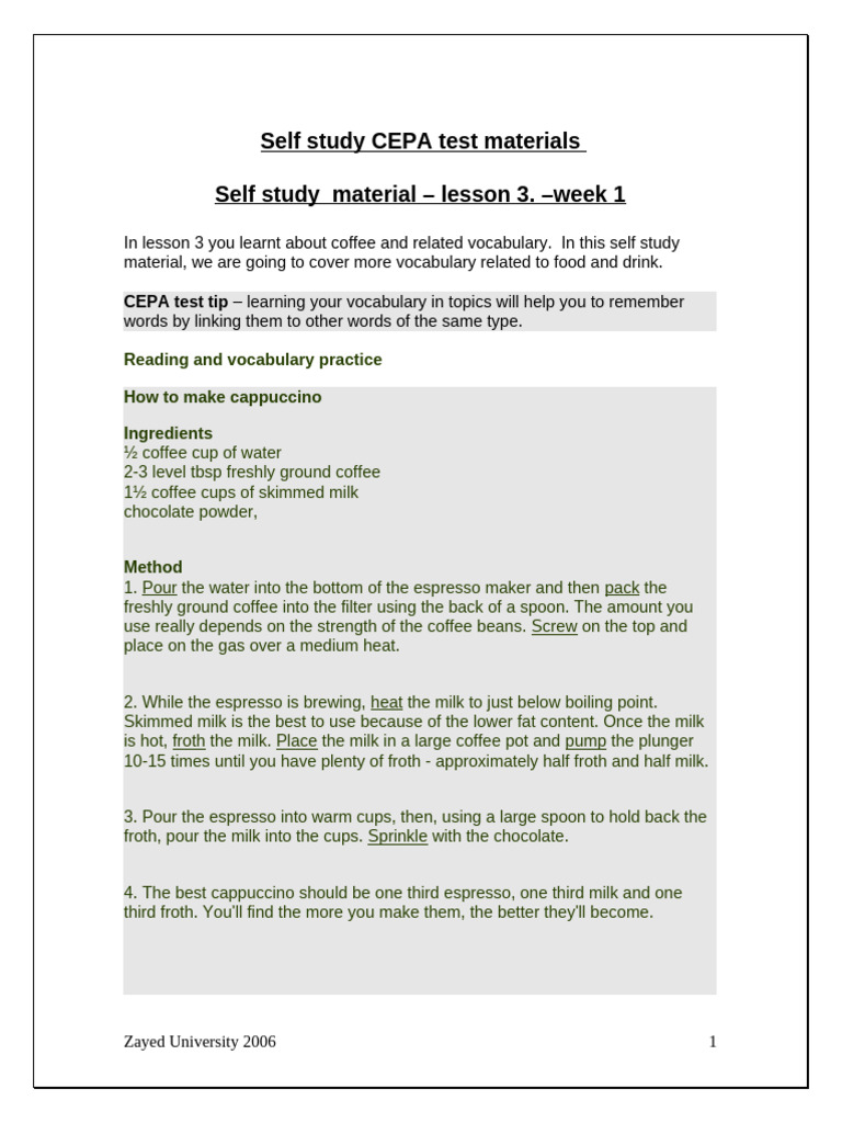 Self Study Lesson 3 - Coffee and Food (2023!01!06 07-18-36 UTC) | PDF ...