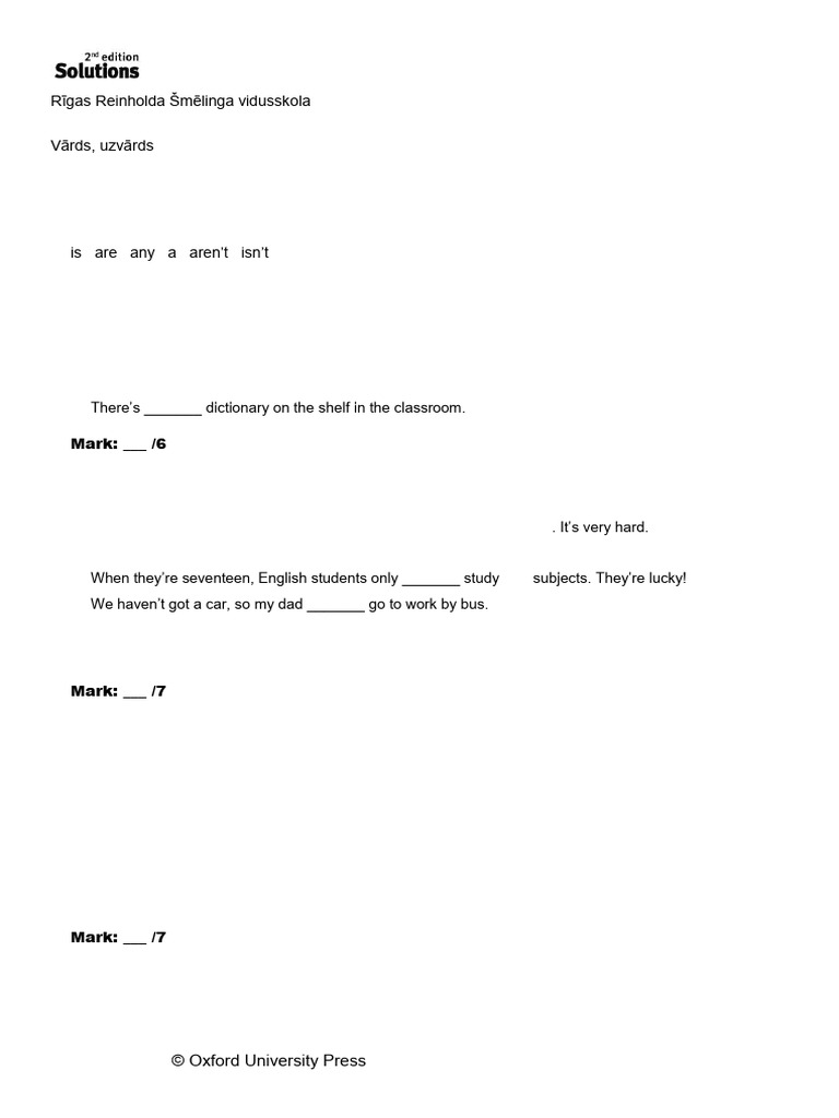 Sol2e ELEM Progress Test 3A | PDF | Schools