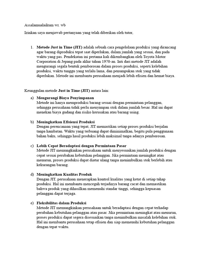 Keunggulan Metode Just in Time (JIT) | PDF
