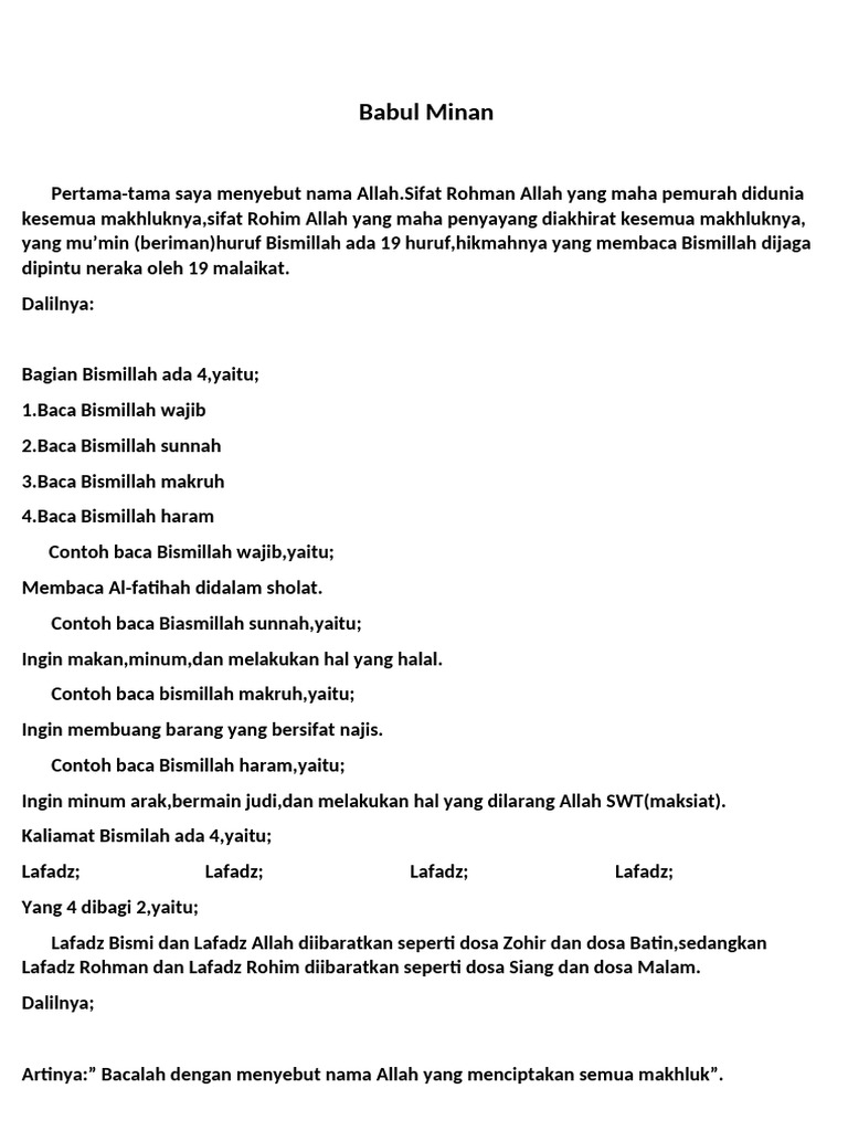 Pemahaman Kitab Babul Minan | PDF