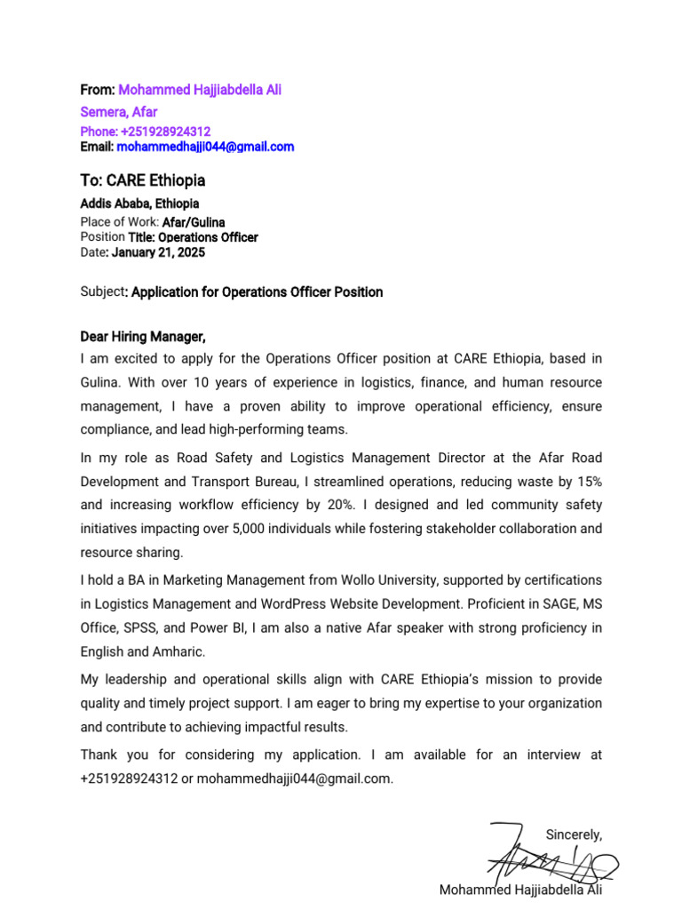 Application for Operations Officer at CARE | PDF