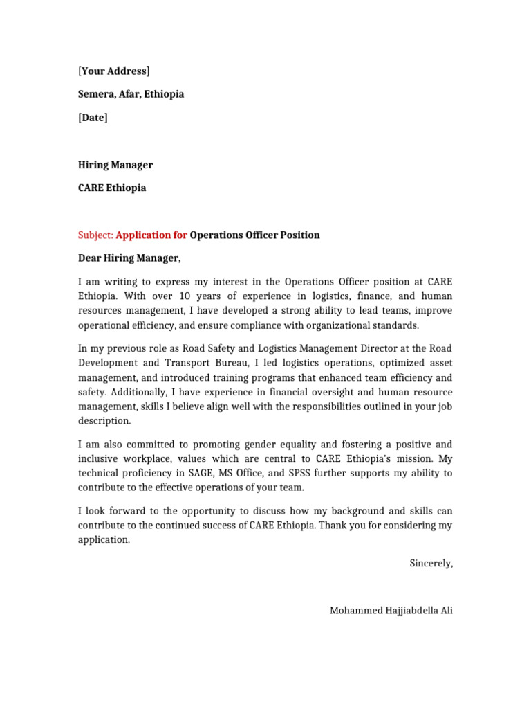 Application for Operations Officer Role | PDF