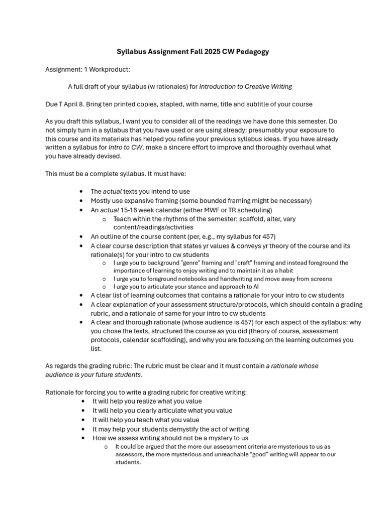 Creative Writing Syllabus Guidelines | PDF | Cognition | Human ...