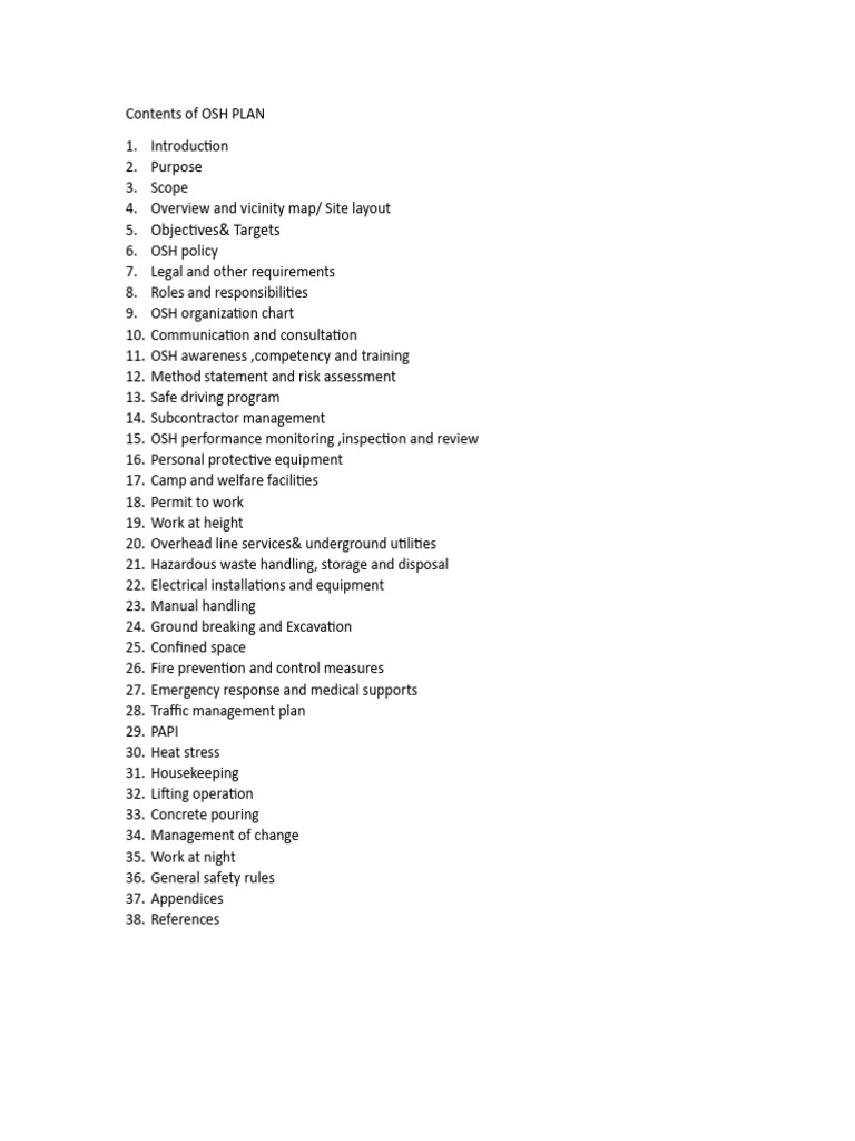 Comprehensive OSH Plan Overview | PDF