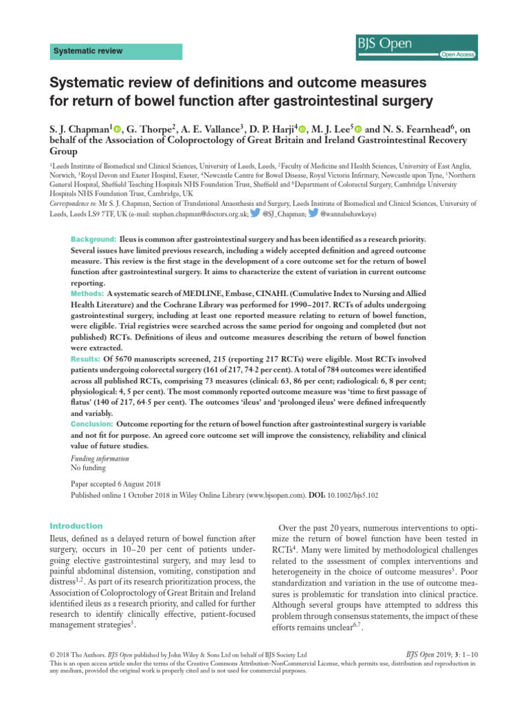 Bowel Function Recovery After Surgery | PDF | Systematic Review ...