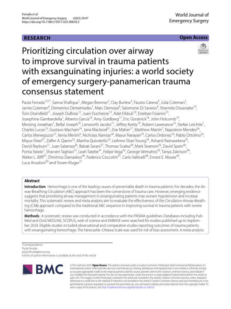 CAB Approach in Trauma Care Consensus | PDF | Major Trauma | Systematic ...