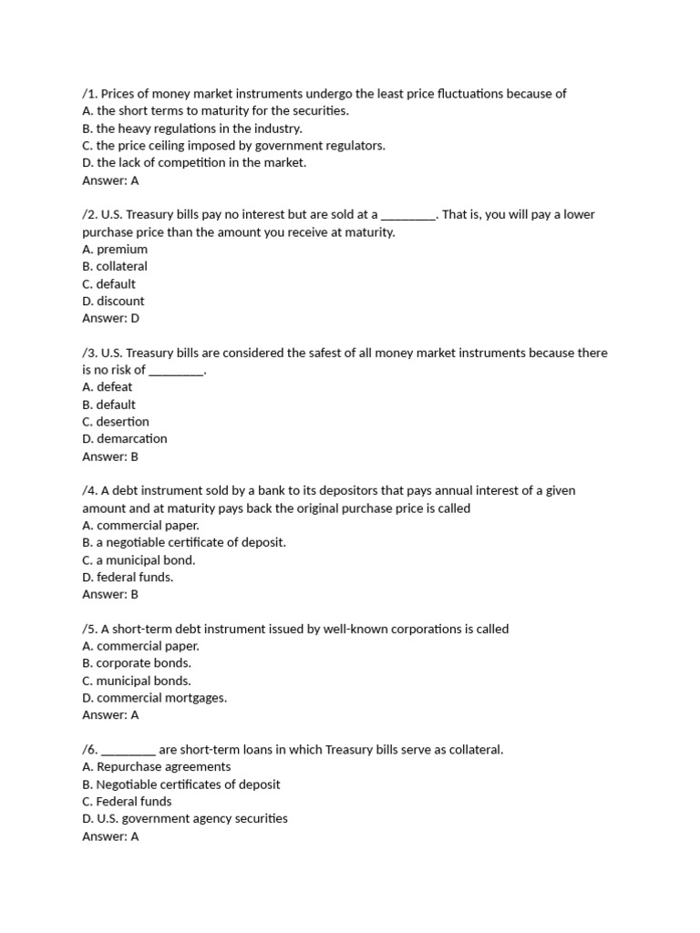 Money Market Instruments Overview | PDF | Securities (Finance) | Money ...