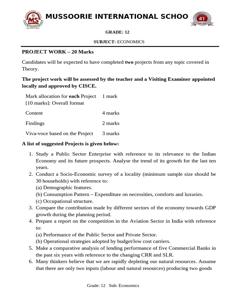 Class 12 Economics Project Guidelines | PDF | Economics | Economies
