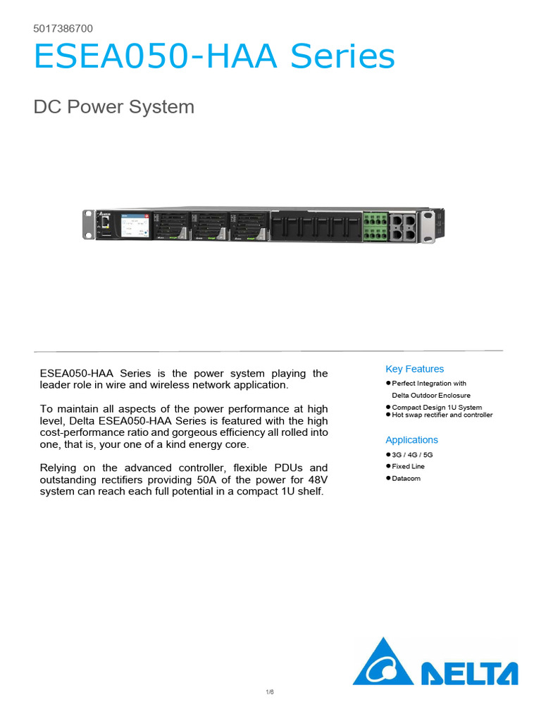 Delta ESEA050-HAA DC Power System | PDF | Rectifier | Battery Charger