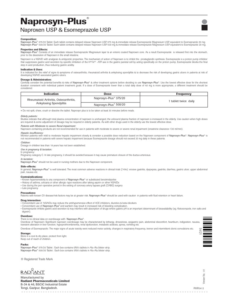 Naprosyn-Plus®: Naproxen & Esomeprazole Tablets | PDF | Nonsteroidal ...