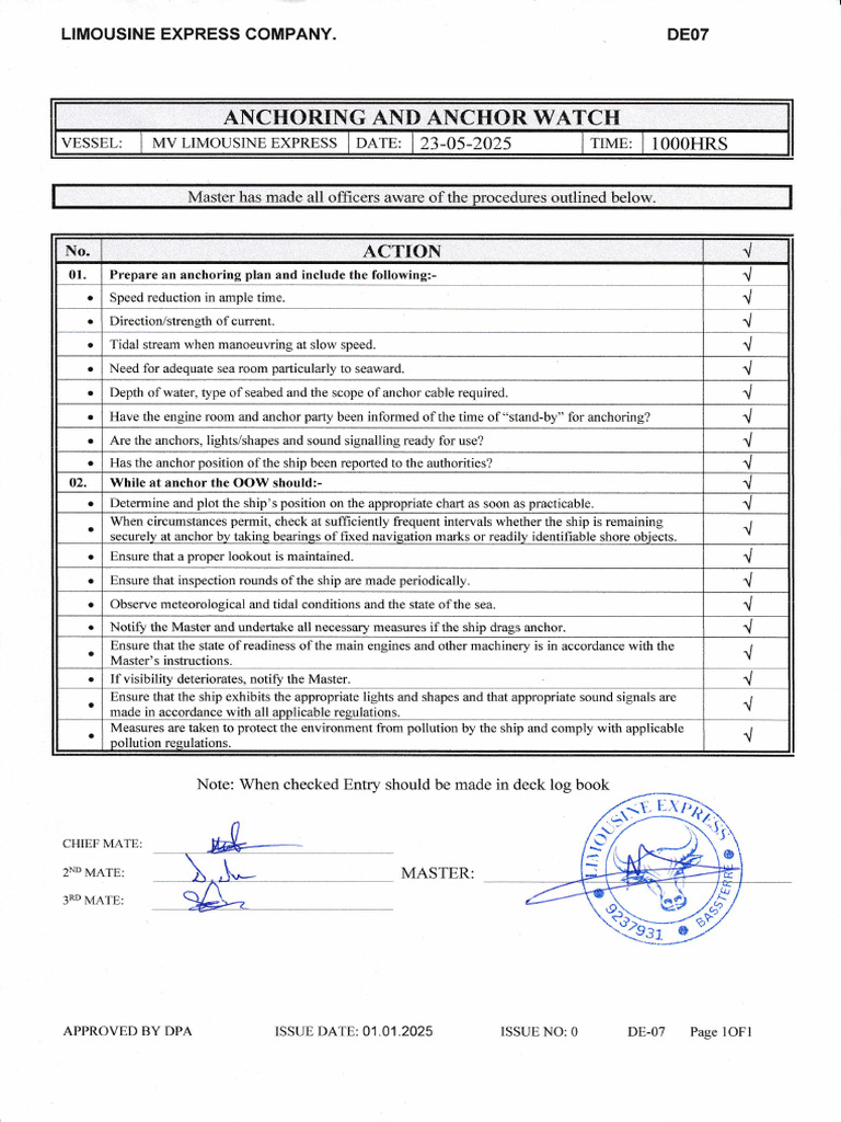 Anchoring Procedures and Watch Guidelines | PDF | Anchor | Ships