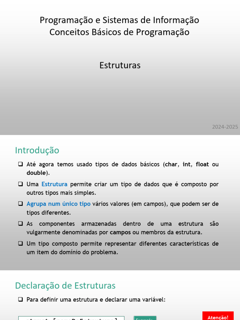 Estruturas e Tipos em Programação C | PDF | Programação modular ...
