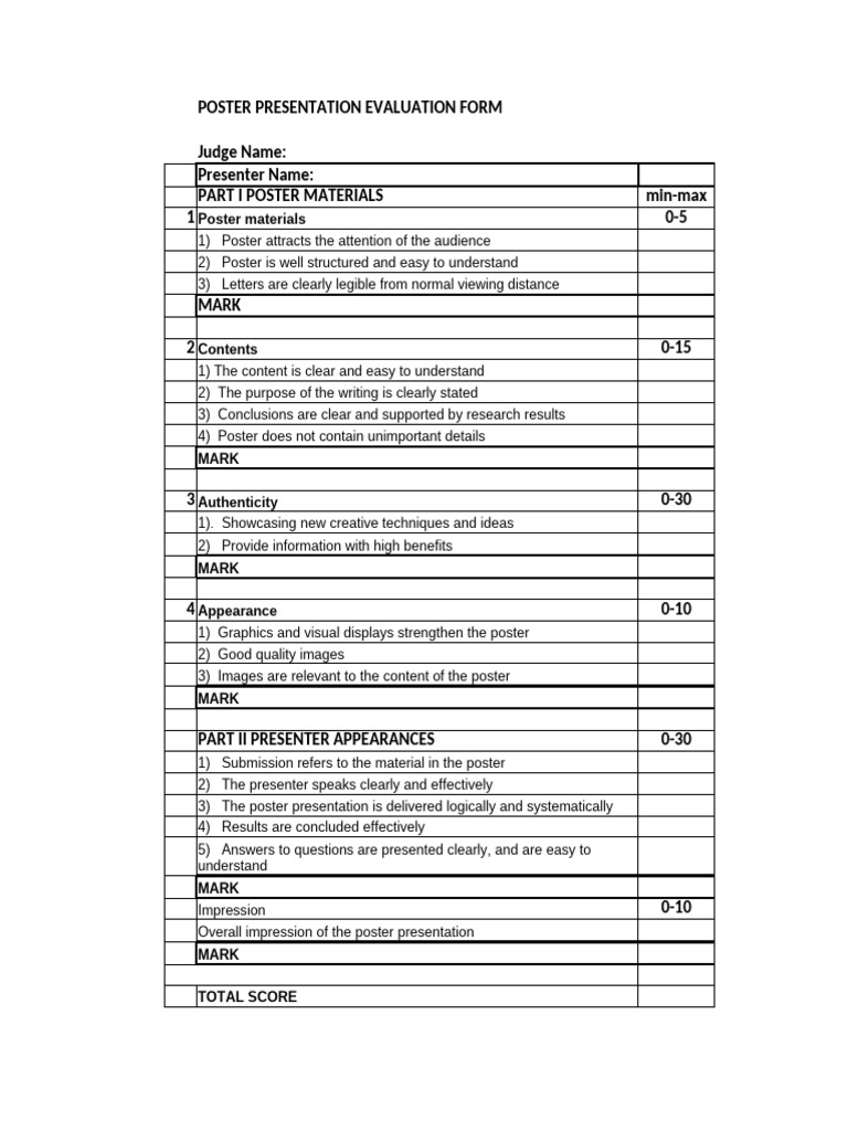 Poster Presentation Evaluation Form Icmbhs 2025 | PDF
