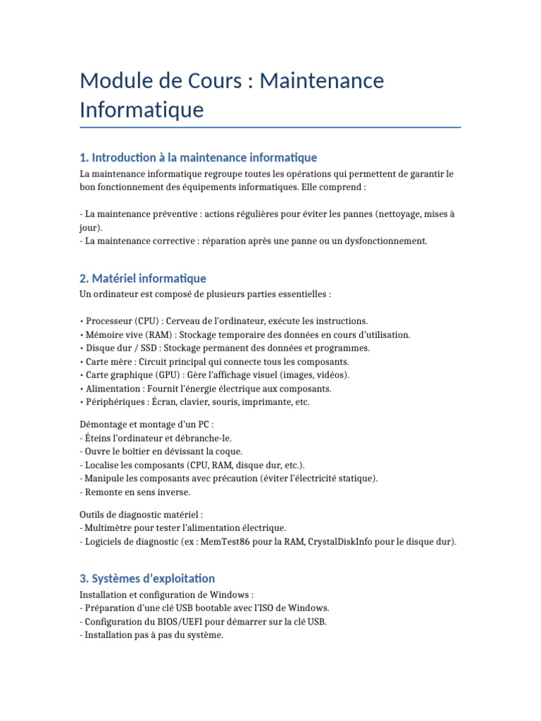 Module Cours Maintenance Informatique Abdoulaye | PDF | Informatique ...