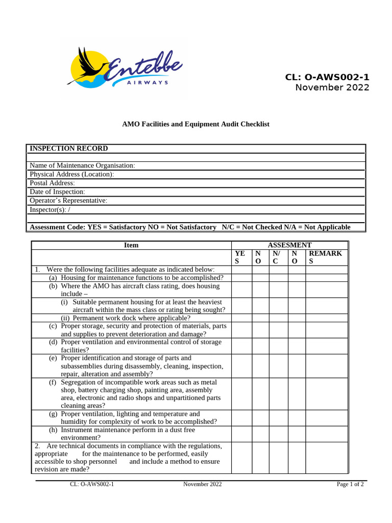 AMO Facilities Audit Checklist 2022 | PDF | Ventilation (Architecture)