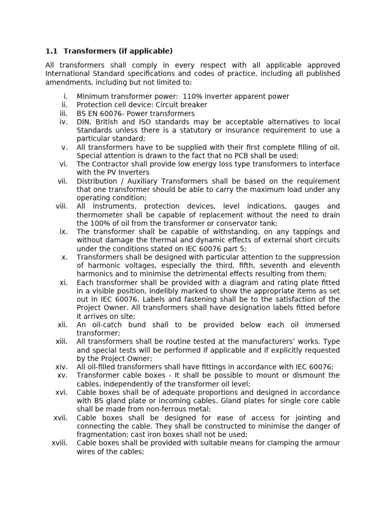 Transformer and Switchgear Requirements | PDF | Transformer | Relay
