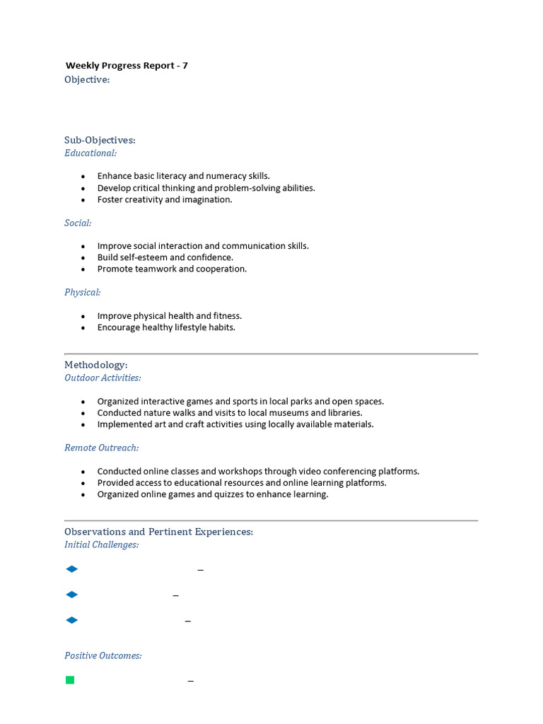 Objective:: Weekly Progress Report - 7 | PDF | Educational Technology ...