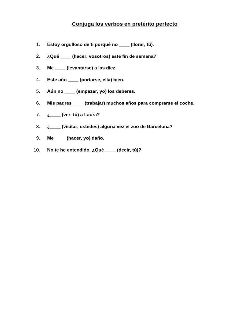 Ejercicios de pretérito perfecto | PDF
