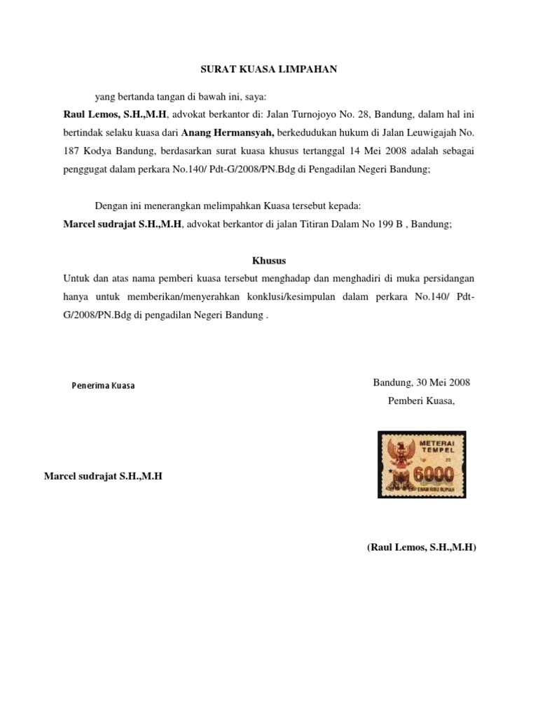 Surat Kuasa Limpahan