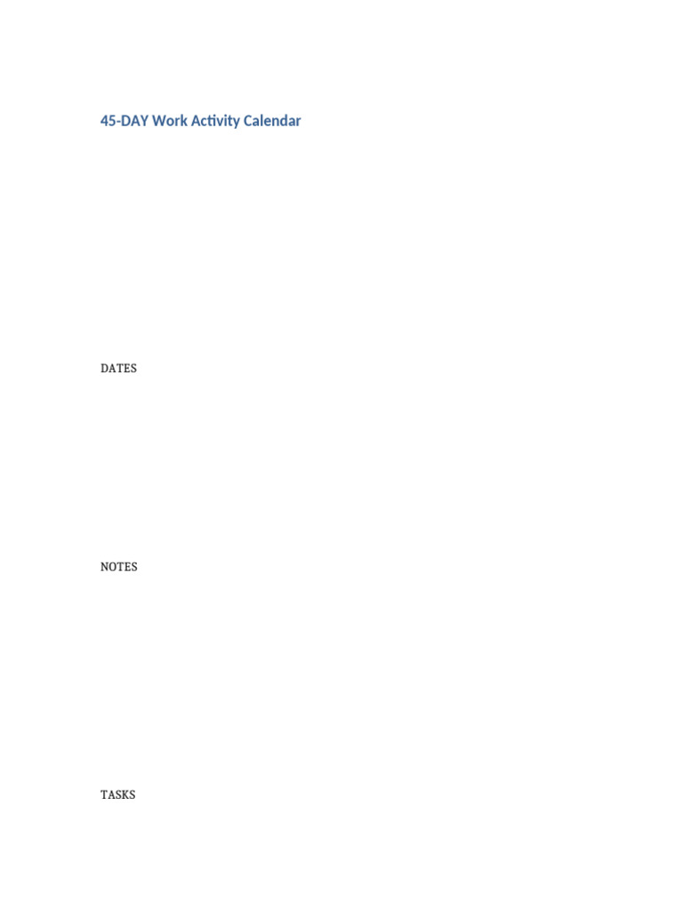 Structured Work Activity Calendar 45 Days | PDF