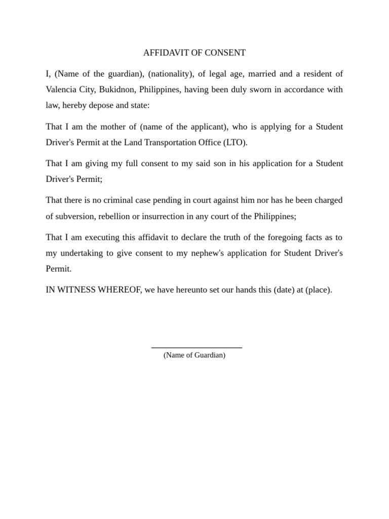 Affidavit of Consent for Student Permit | PDF