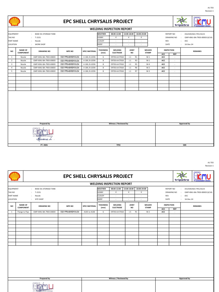 Welding Inspection Report - A1 T03 6 14 (49 56) 4 | PDF | Welding ...