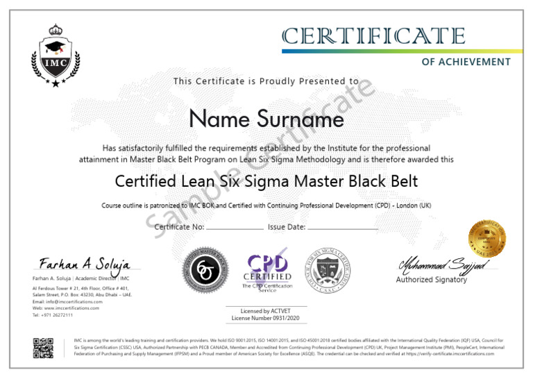Lean Six Sigma Master Black Belt Certificate | PDF | Vocational Education