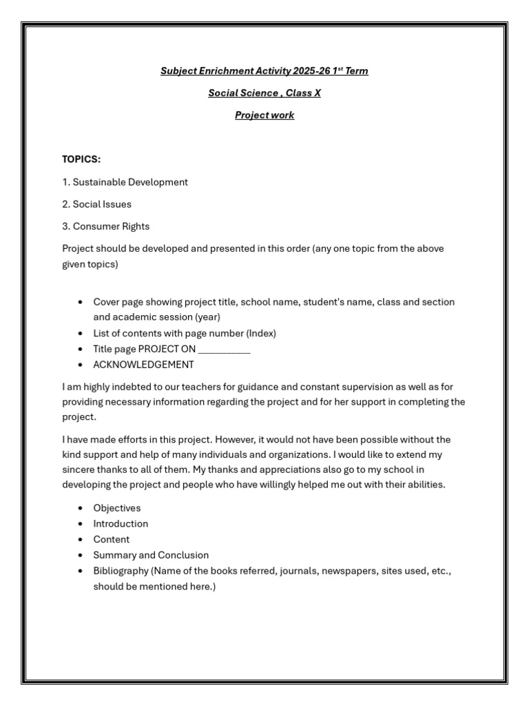 SSC Project Guidelines for Class X | PDF