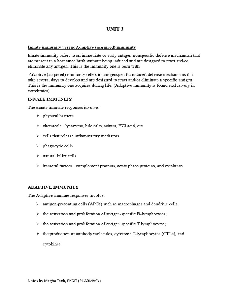 UNIT 3 Immunity | PDF | Immune System | Adaptive Immune System