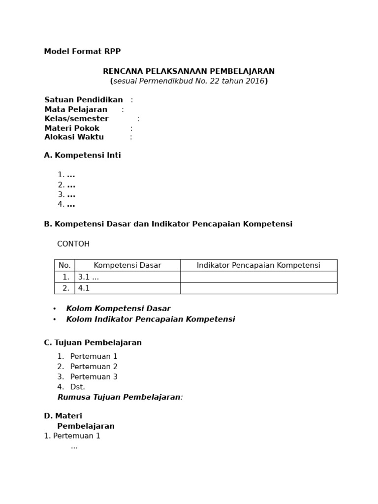 Format RPP Pembelajaran Lengkap | PDF