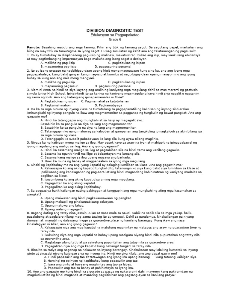 DA in EsP Grade 6 | PDF
