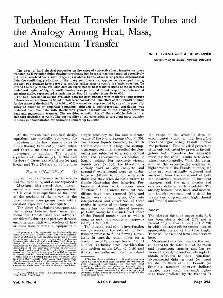 Turbulent Heat Transfer in Tubes | PDF | Viscosity | Reynolds Number