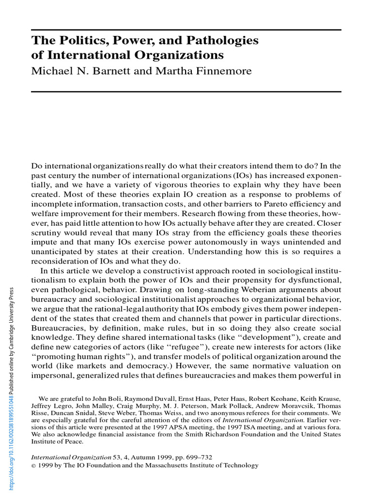 Power Dynamics in International Organizations | PDF | Scientific Theories