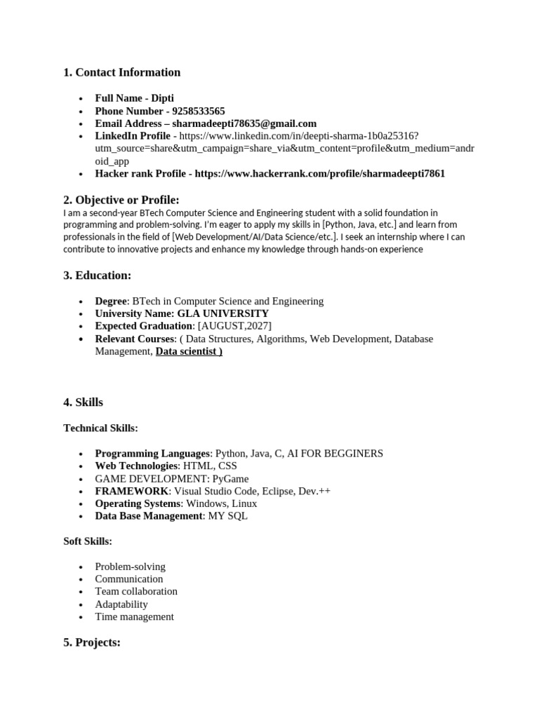 Deepti Sharma: BTech Student Profile | PDF | Web Development | Python ...