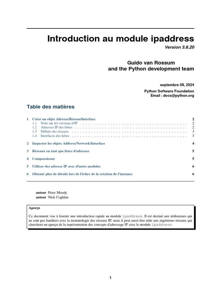 Introduction au module ipaddress Python | PDF | Protocoles Internet ...