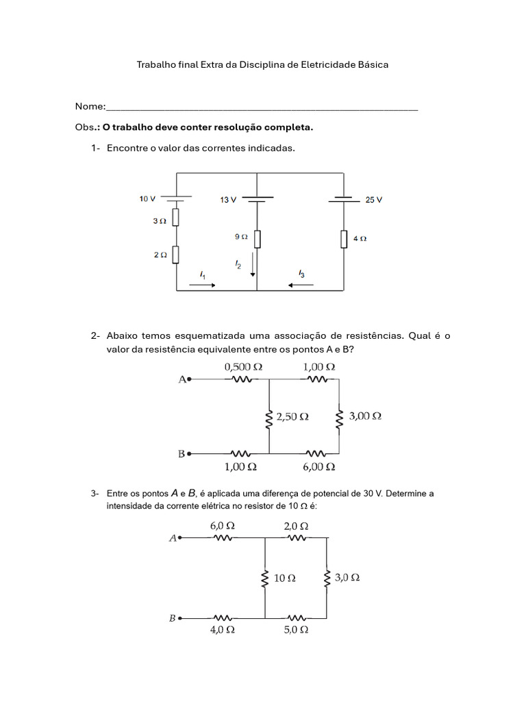 Trabalho+Extra+Final+Da+Disciplina+de+Eletricidade+B%C3%A1sica | PDF