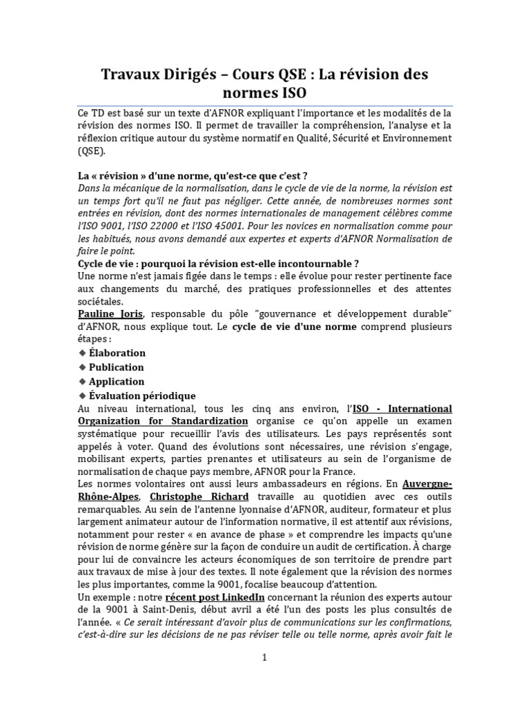 Révision des normes ISO en QSE | PDF | Analyse du cycle de vie ...