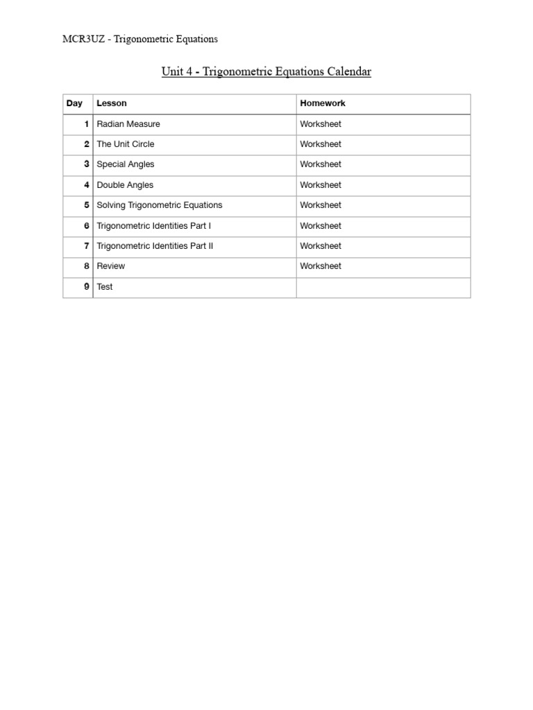 Unit 4 - Trigonometric Equations - Course Pack | PDF | Trigonometric ...